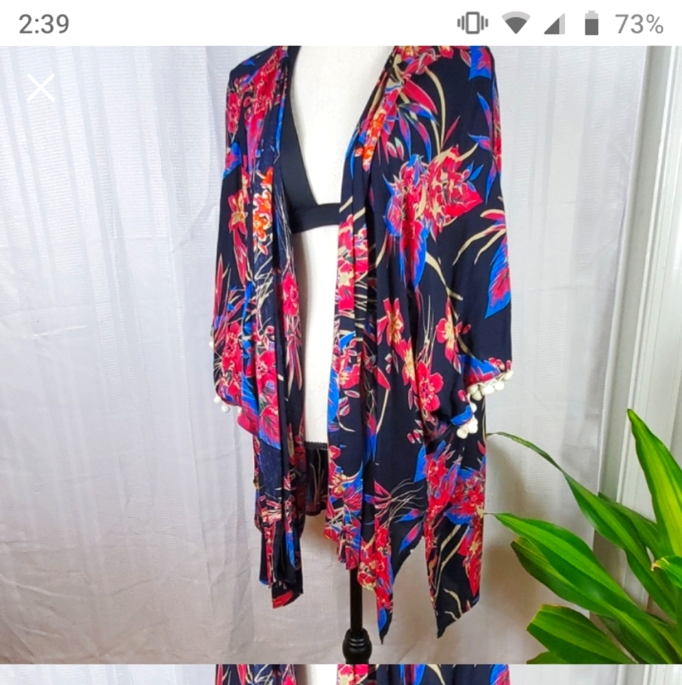UMGEE FLORAL BOHO KIMINO DUSTER M/L BLUE PINK EUC